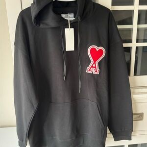 Ami Black Sweater with Red Heart Logo